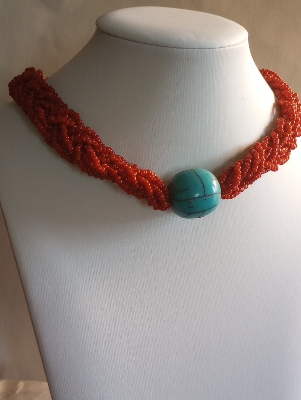 Turquoise Bead Coral Multi-Strand Necklace - Red & Turquoise